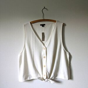 White Button-Down Sleeveless Top